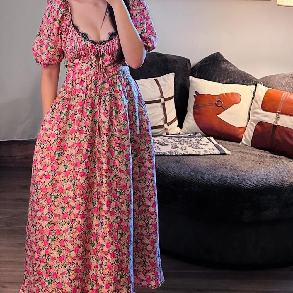 For Love and Lemon - Floral Pink Midi Dress - Picture 4 of 12